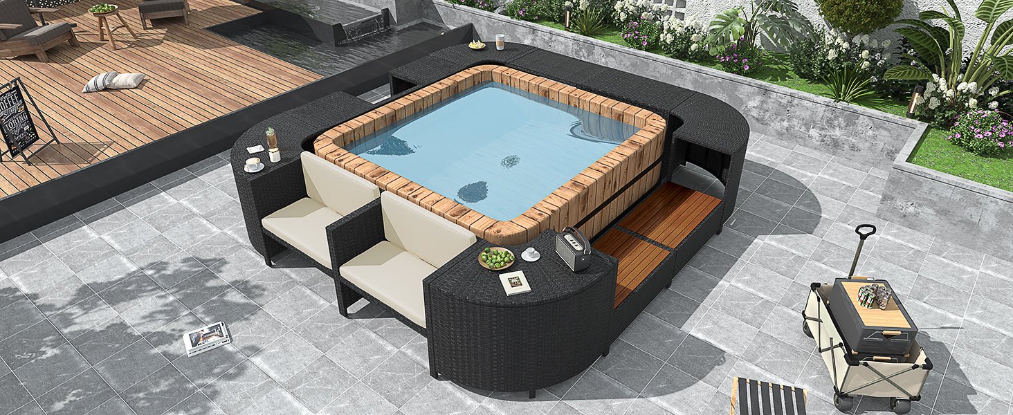Outdoor Rattan Sectional Sofa Set with Storage, Beige