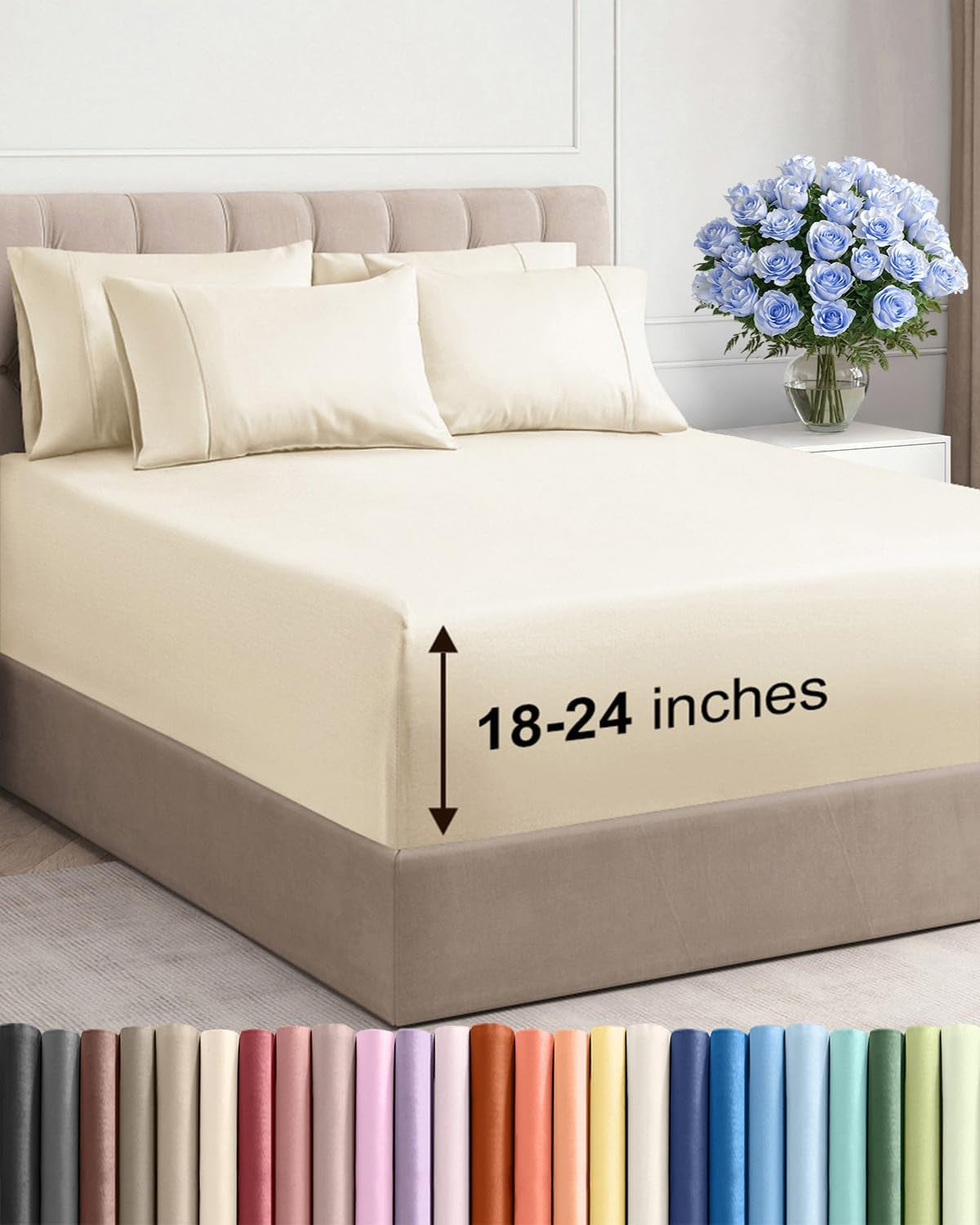 Extra Deep Pocket Sheet Set 4 Piece Breathable Soft Cooling Bedding Wrinkle Free