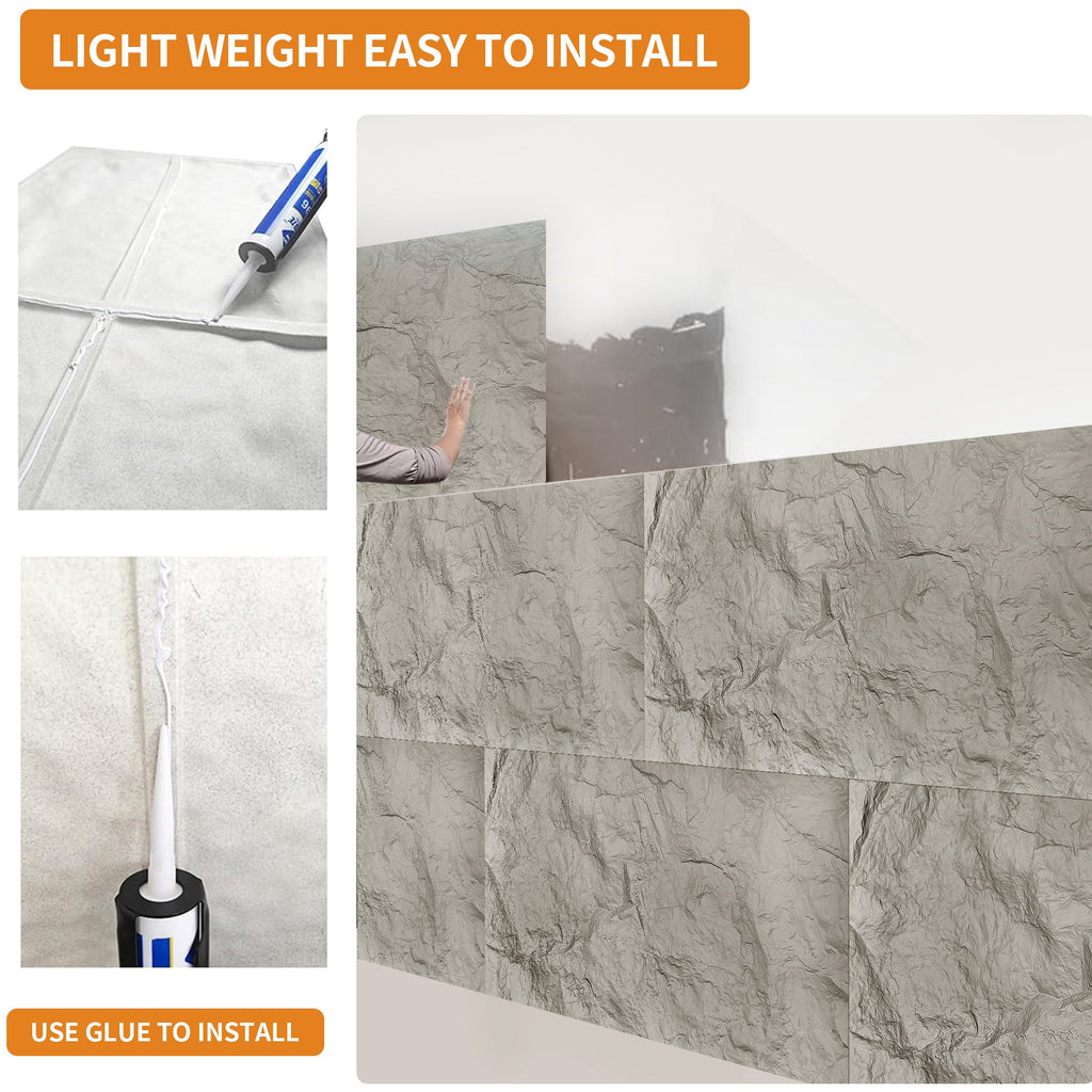 3D Faux Stone Wall Panels 6pc Wainscoting 47x24" Grey
