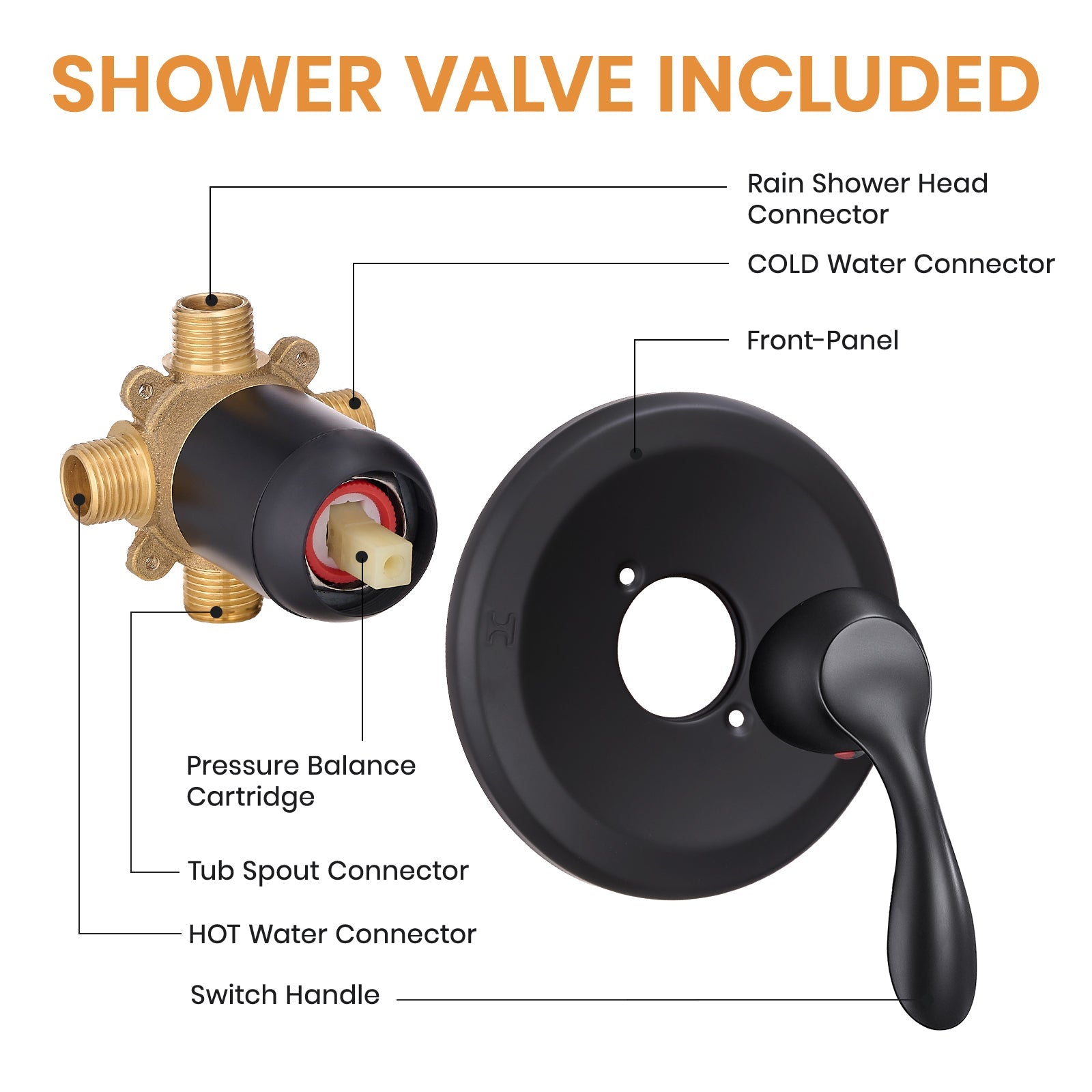 Matte Black Tub Shower Faucet Combo 5-Spray Rain Head