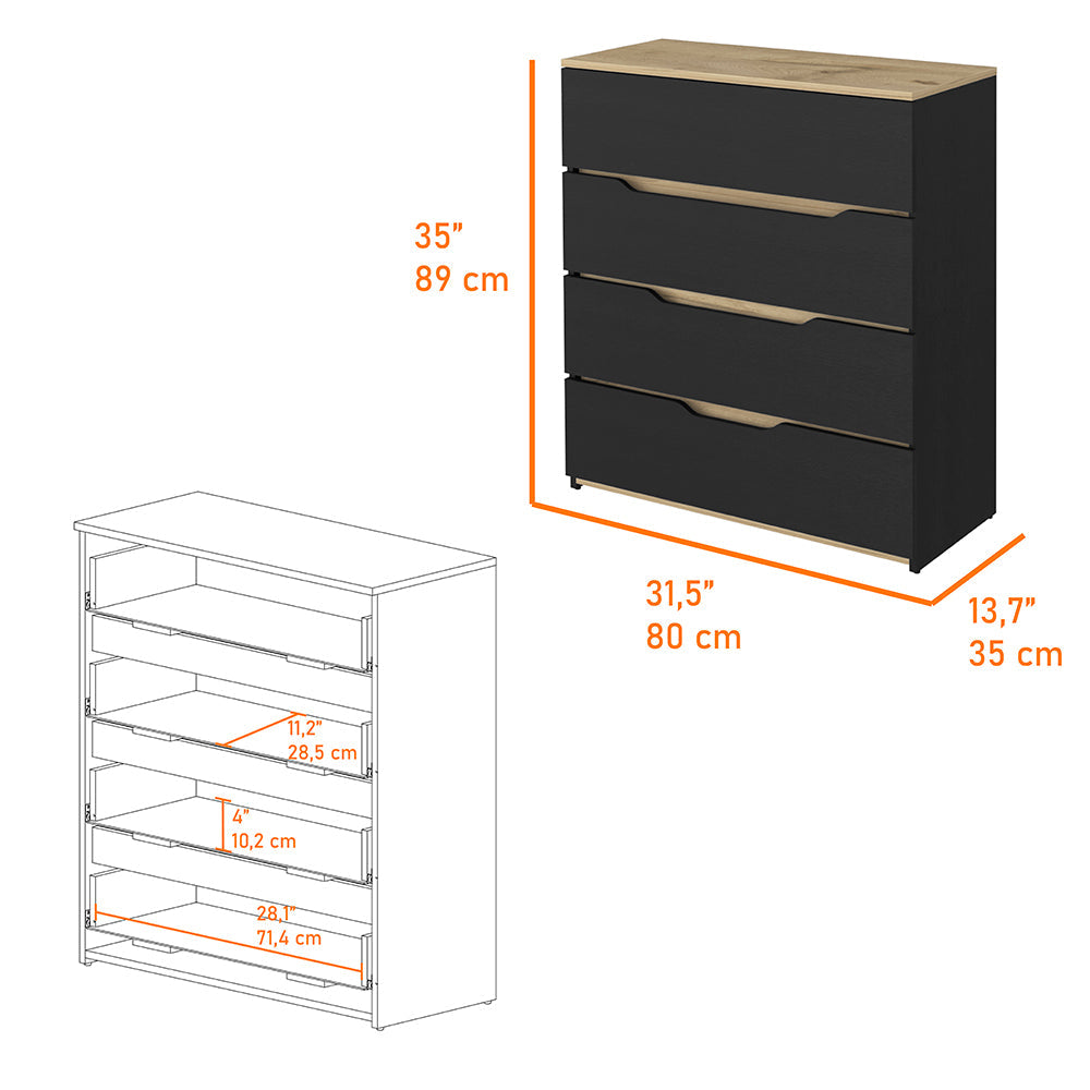 Zoe Four Drawer Dresser Black Light Oak