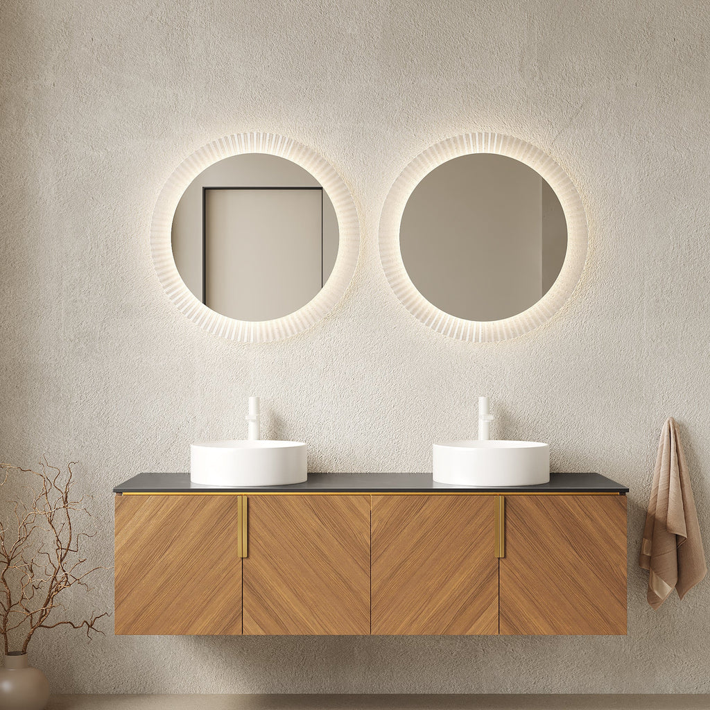 60' Bathroom Vanity with Sinks, Floating Wall-Mounted Plywood 4 Doors Black