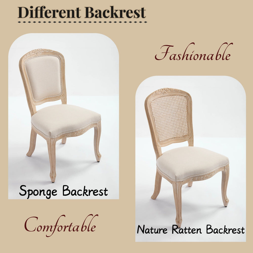 French Country Upholstered Dining Chairs Set of 2, Beige