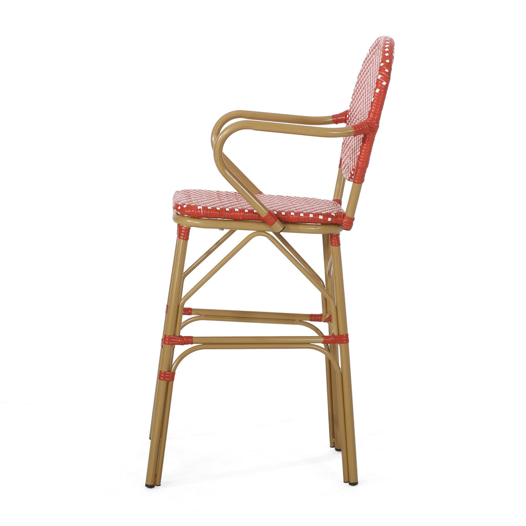 Outdoor Wicker Aluminum Barstool Set of 2, 29.5", Red