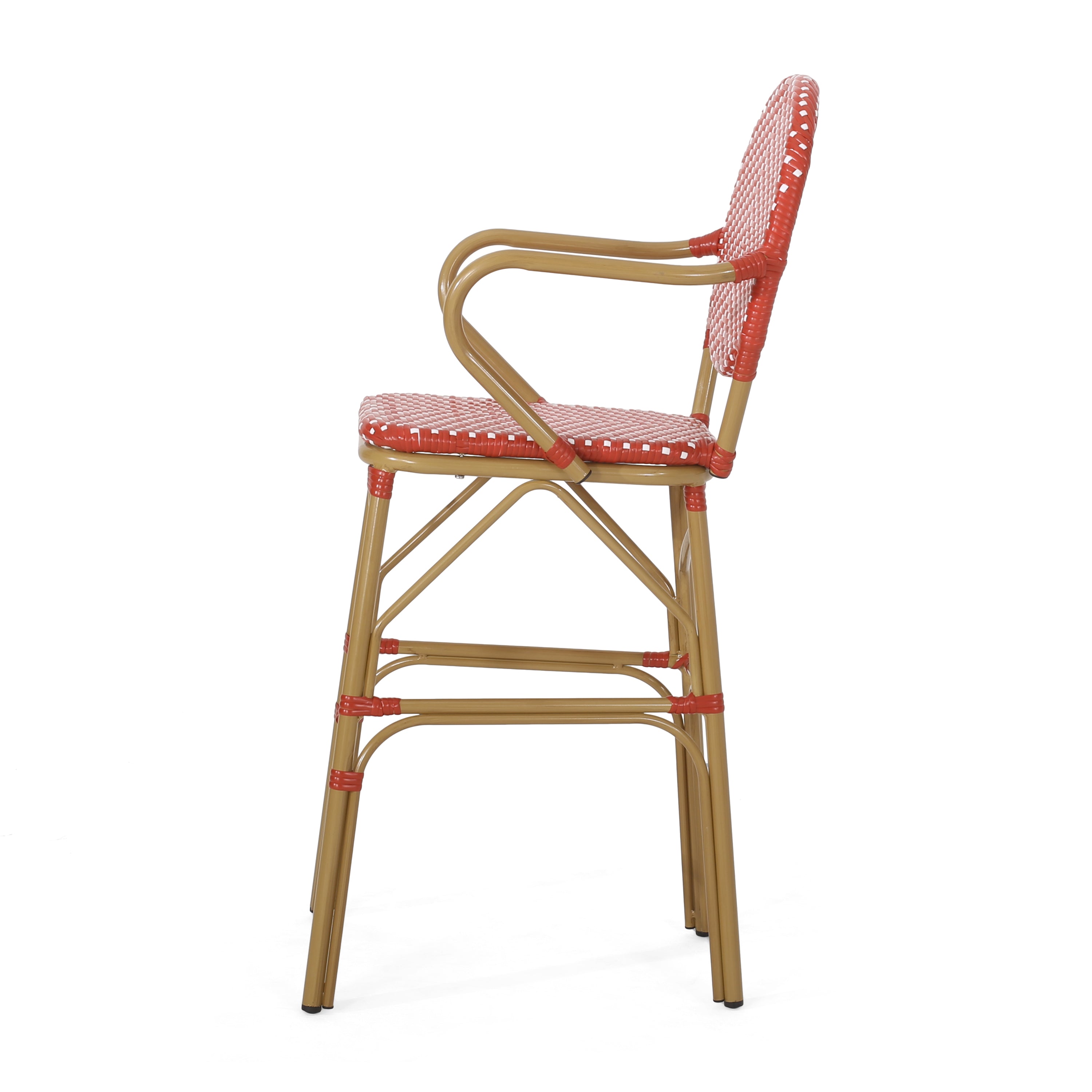 Outdoor Wicker Aluminum Barstool Set of 2, 29.5", Red