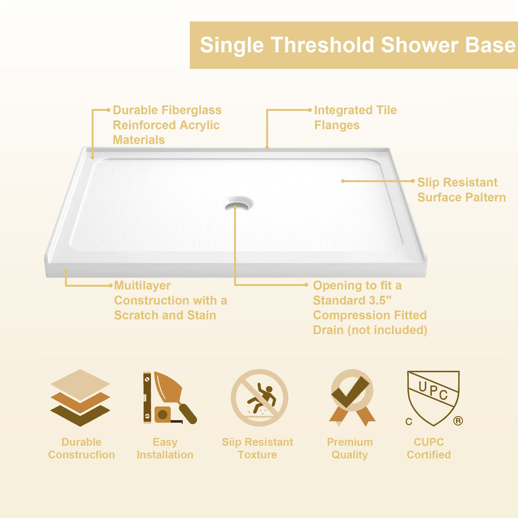 Gloss White Acrylic Shower Base 32" x 48" Center Drain