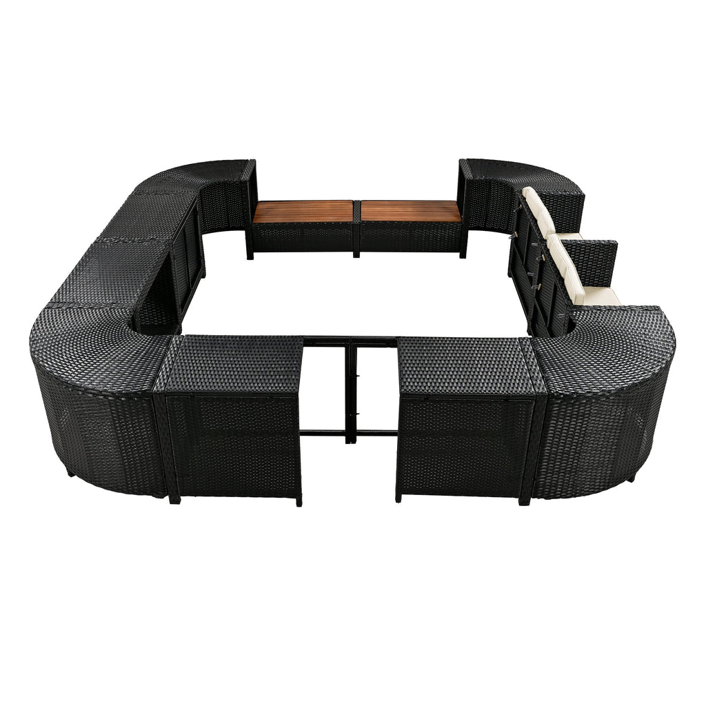 Outdoor Rattan Sectional Sofa Set with Storage, Beige