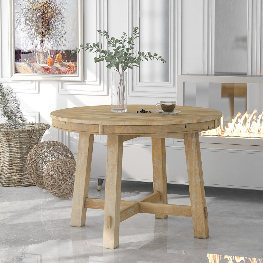 Gia Round Extendable Dining Table with Leaf, Natural Wood