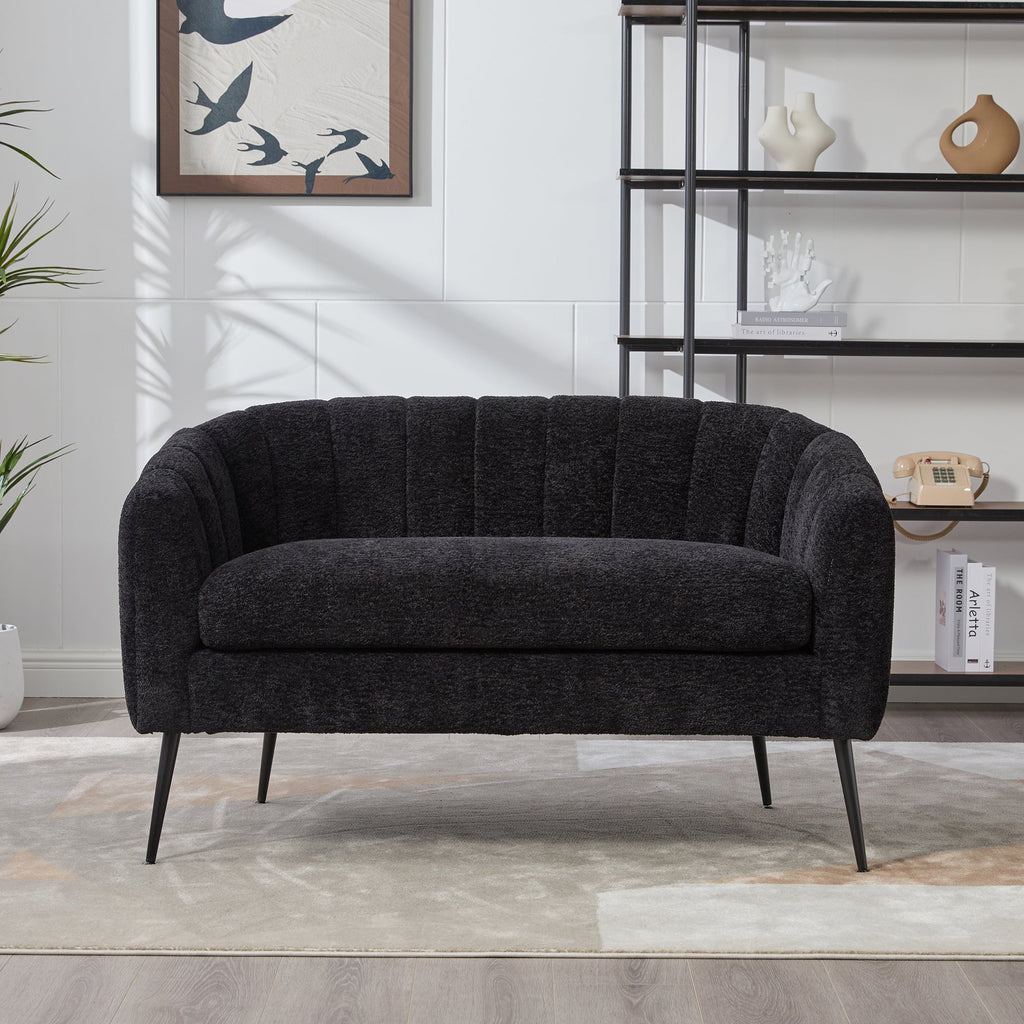 50" Upholstered Chenille Mini Loveseat, Channel Tufted 2-Seater