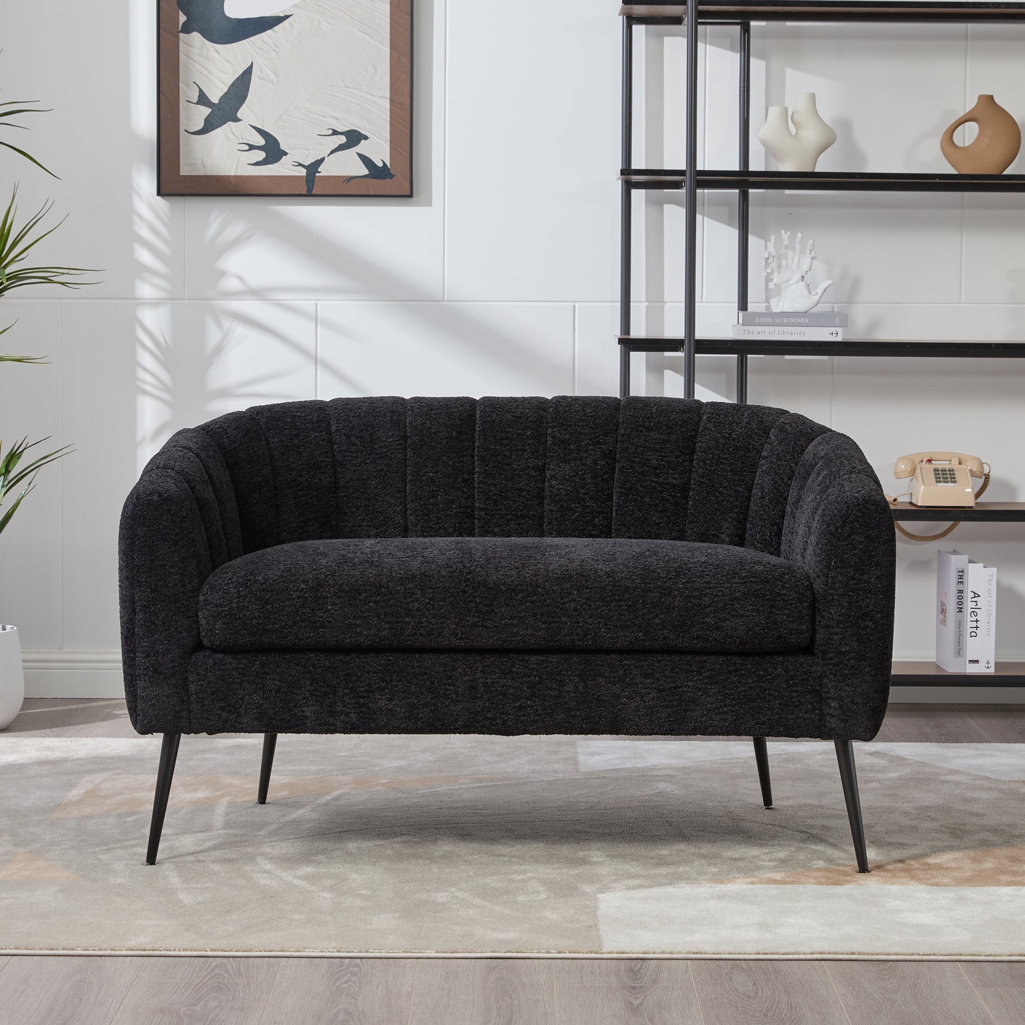 50" Upholstered Chenille Mini Loveseat, Channel Tufted 2-Seater