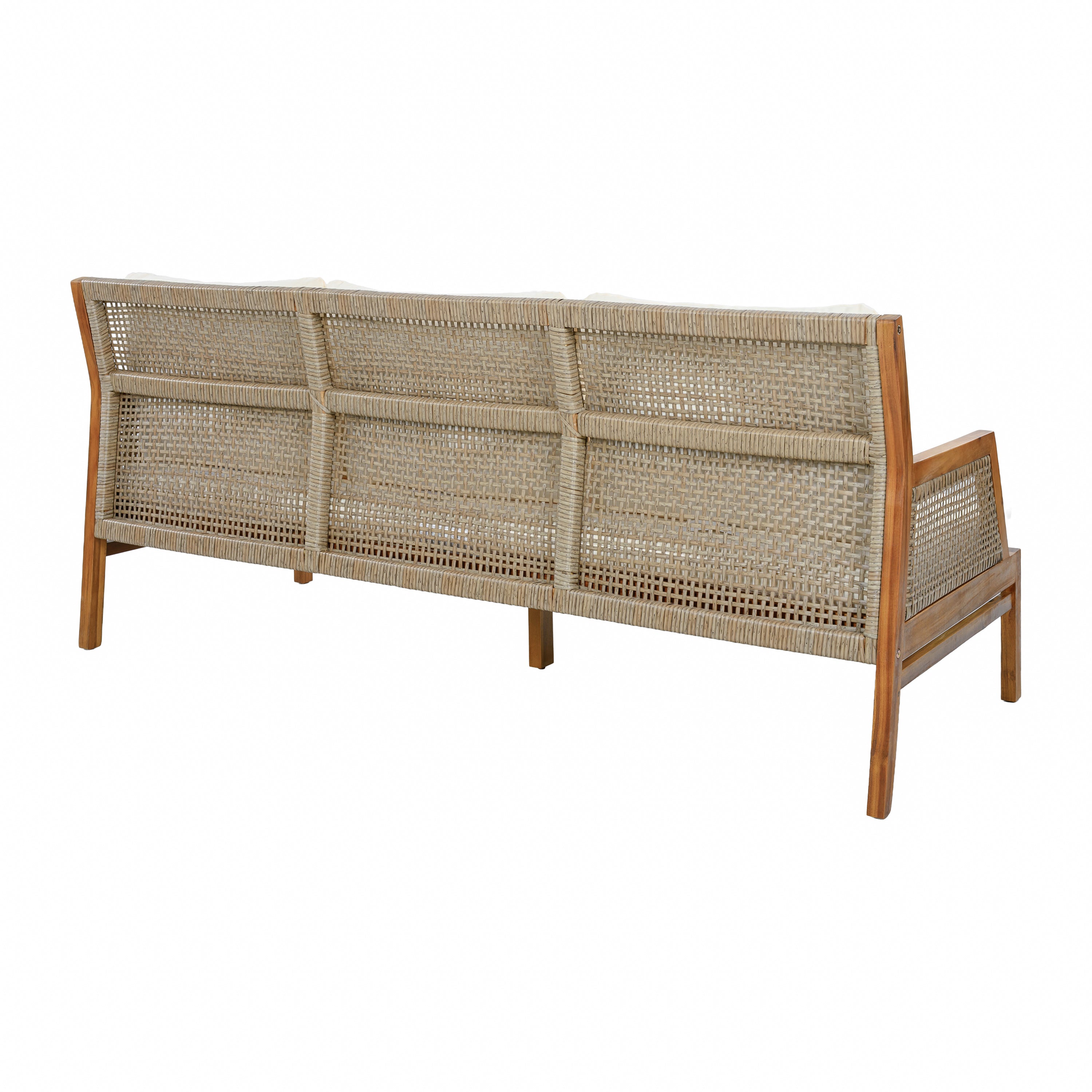 4 Piece Acacia Wood Patio Sectional Sofa Set with Coffee Table