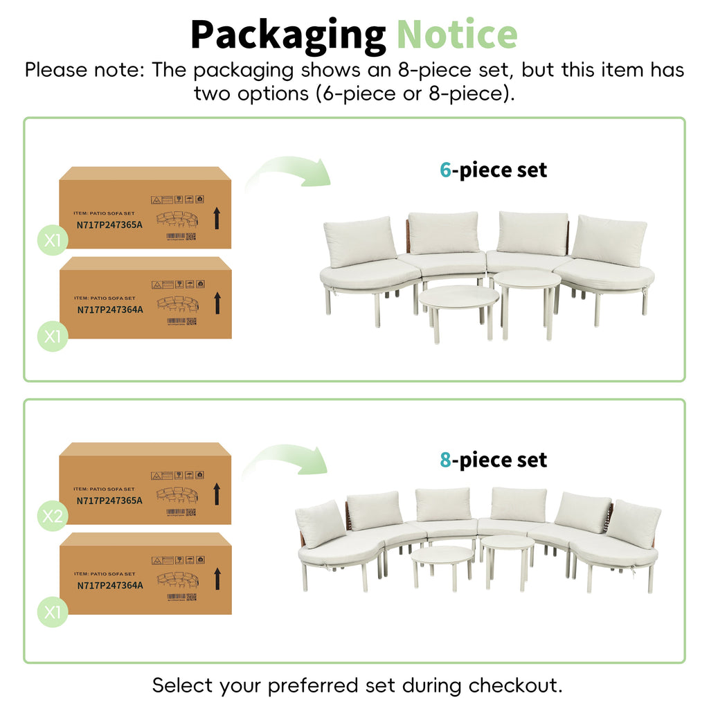 Outdoor Sectional Set PE Wicker Aluminum Beige Half Moon 8 Piece