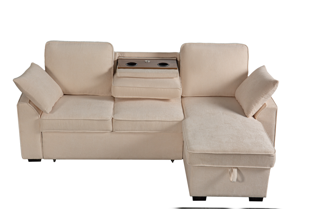 Sectional Sofa with Chaise, Cup Holder Tray & Storage