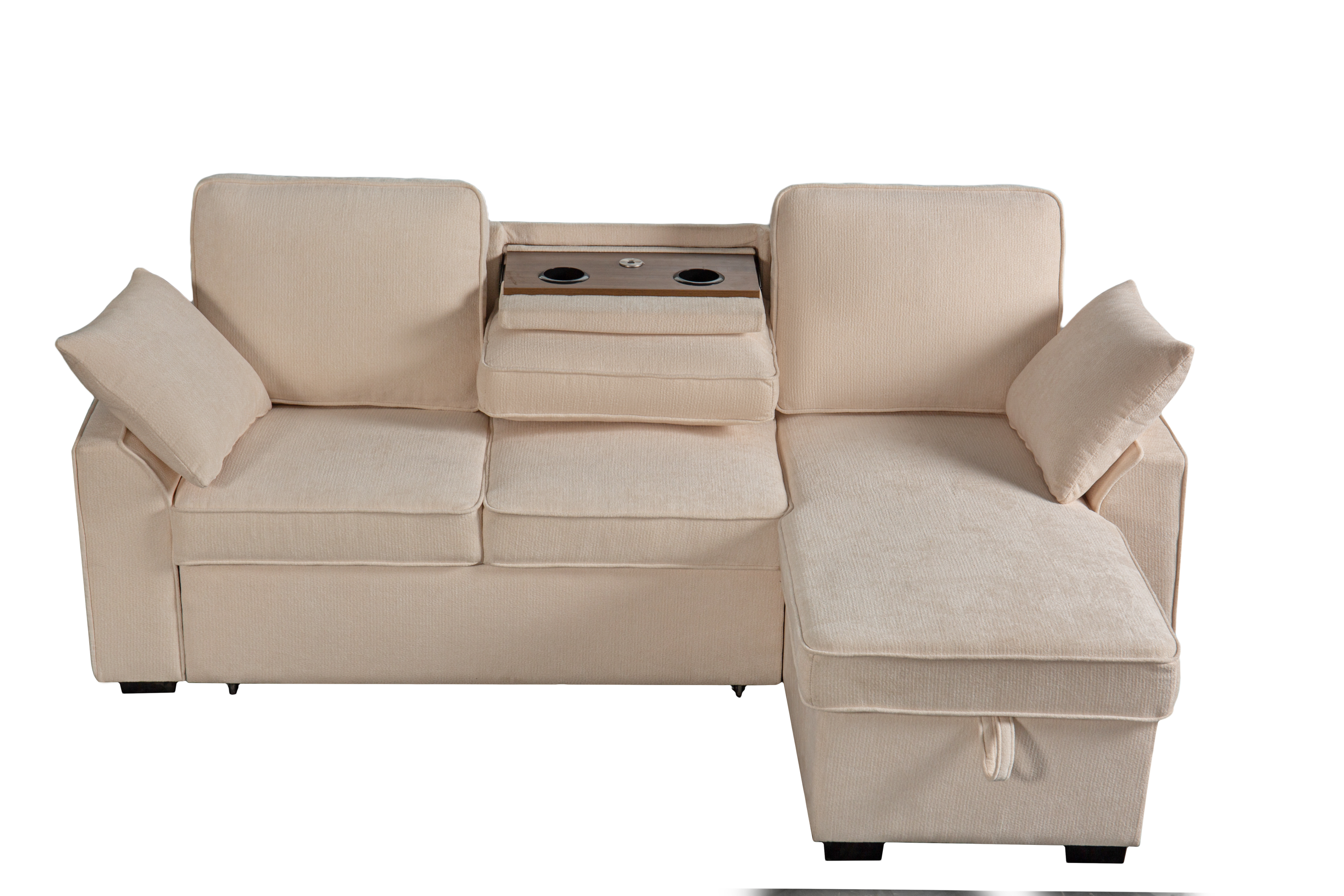 Sectional Sofa with Chaise, Cup Holder Tray & Storage