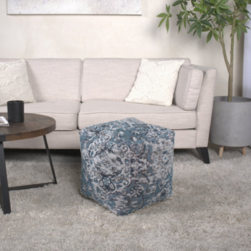 Blue Square Pouf Ottoman Floor Cushion 16x16x16