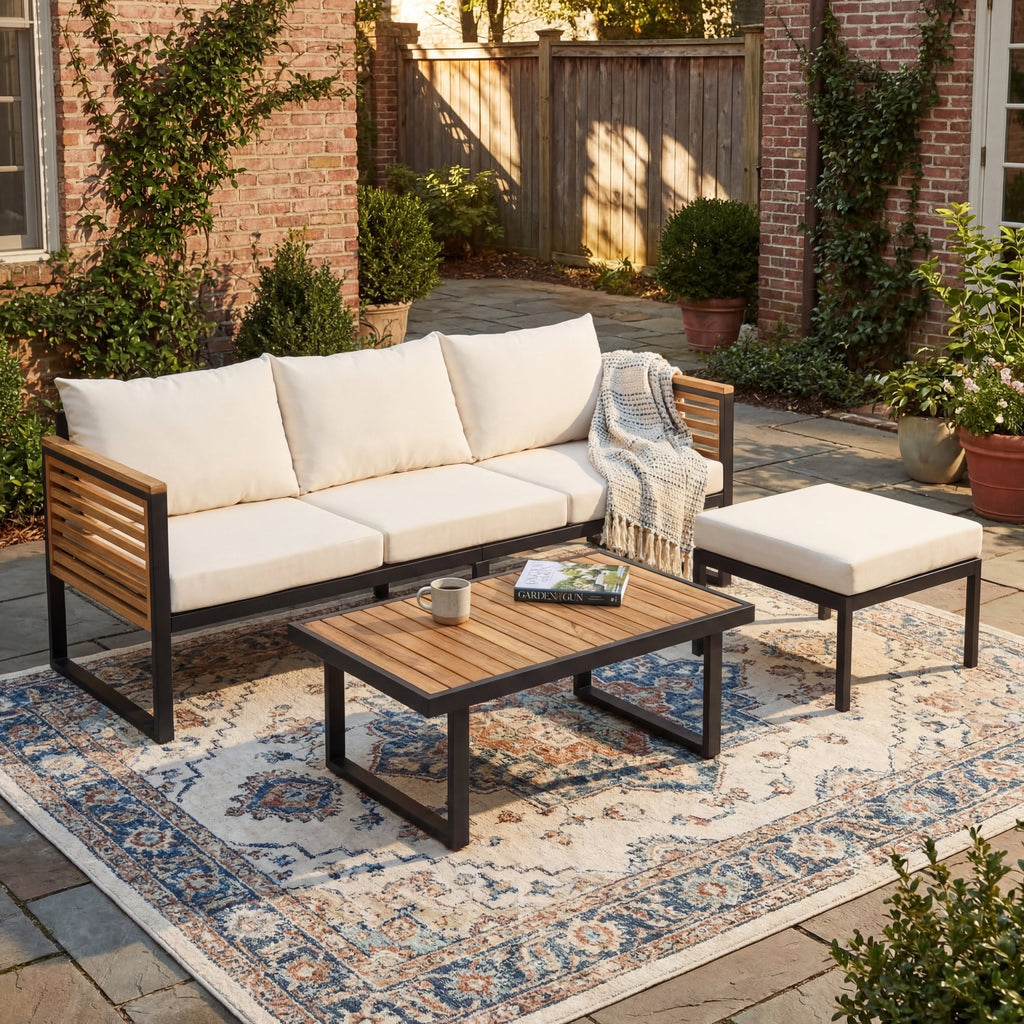 3 Piece Outdoor Patio Set Acacia Wood Steel