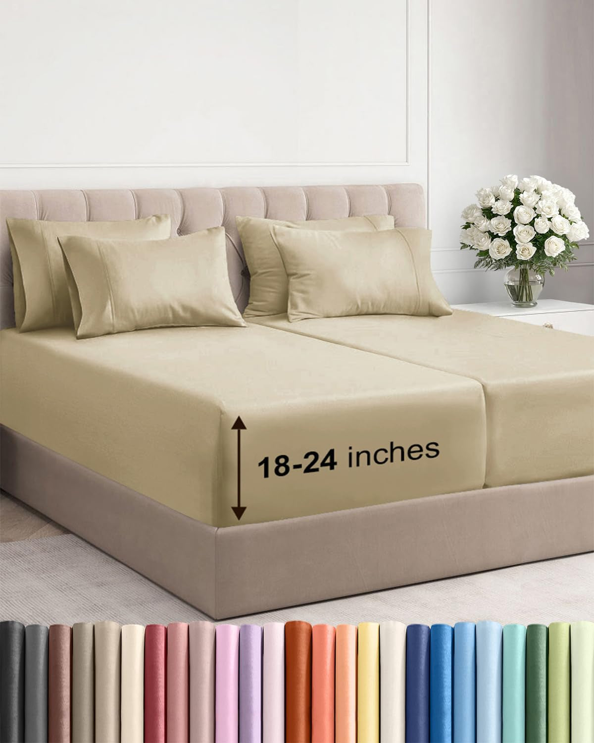 Extra Deep Pocket Sheet Set 4 Piece Breathable Soft Cooling Bedding Wrinkle Free