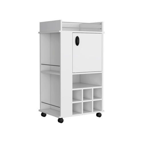 Bar Cart - 6 Built-In Wine Racks - Cabinet and Casters