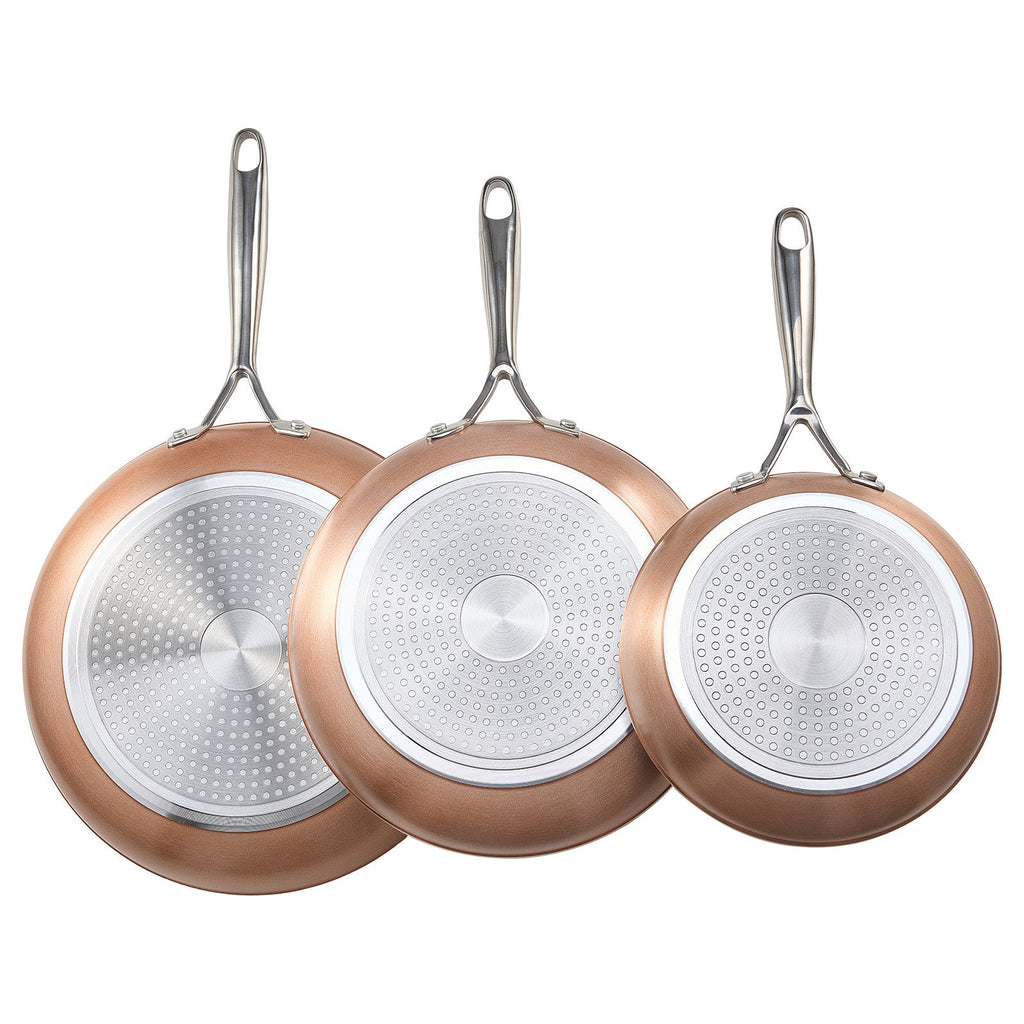 3 Piece Aluminum Skillet Set 8" 10" 12" Pre-Seasoned Grey