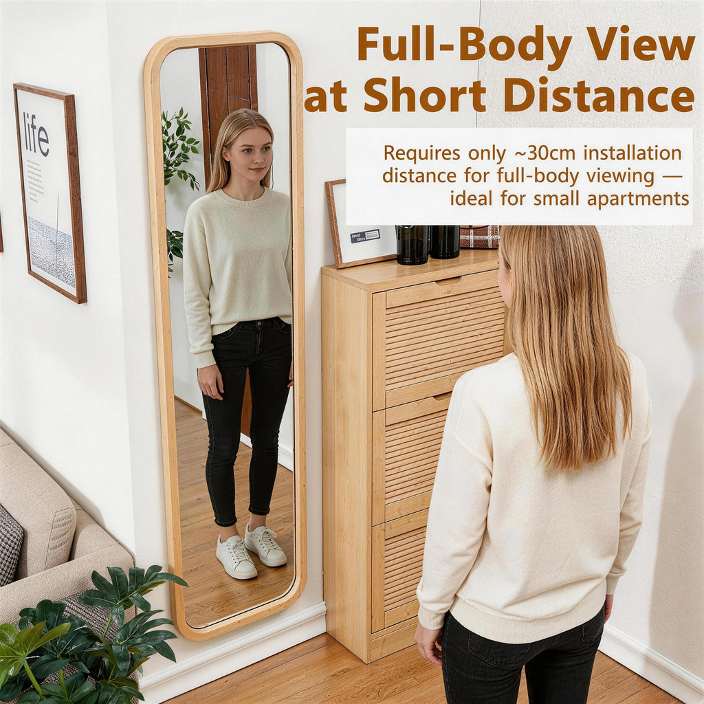 Beech Wood Full Length Floor Mirror with Stand