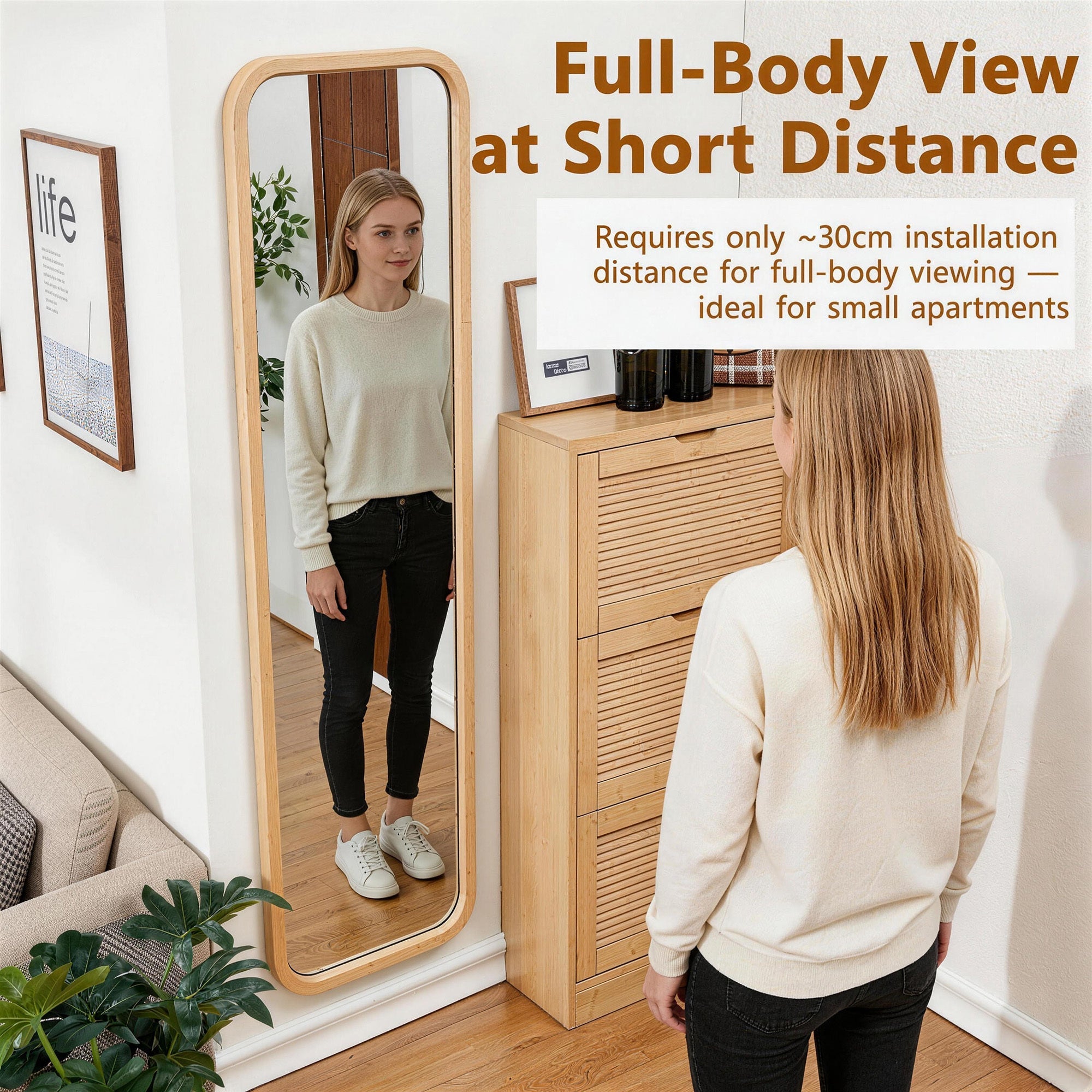 Beech Wood Full Length Floor Mirror with Stand