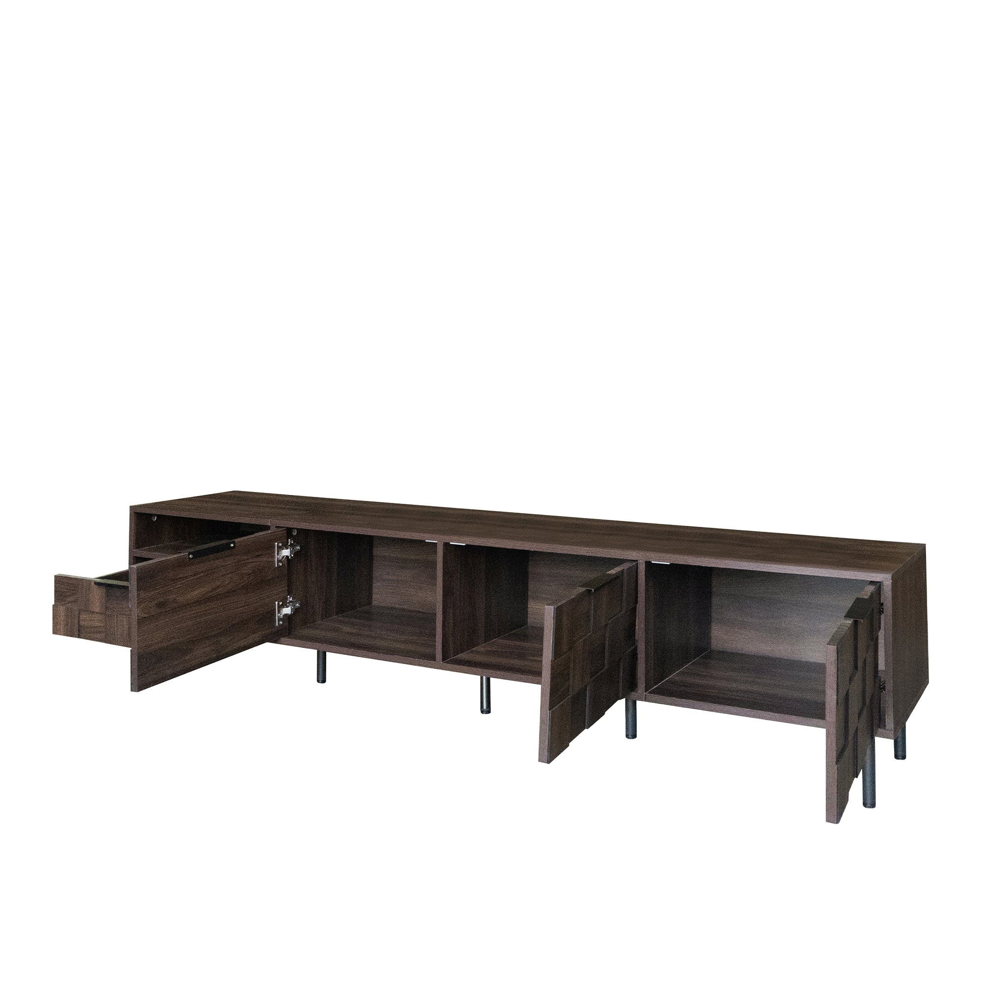 TV Stand Mid-Century Walnut MDF Soft-Close Doors Fits 85 In TV 78.7 In