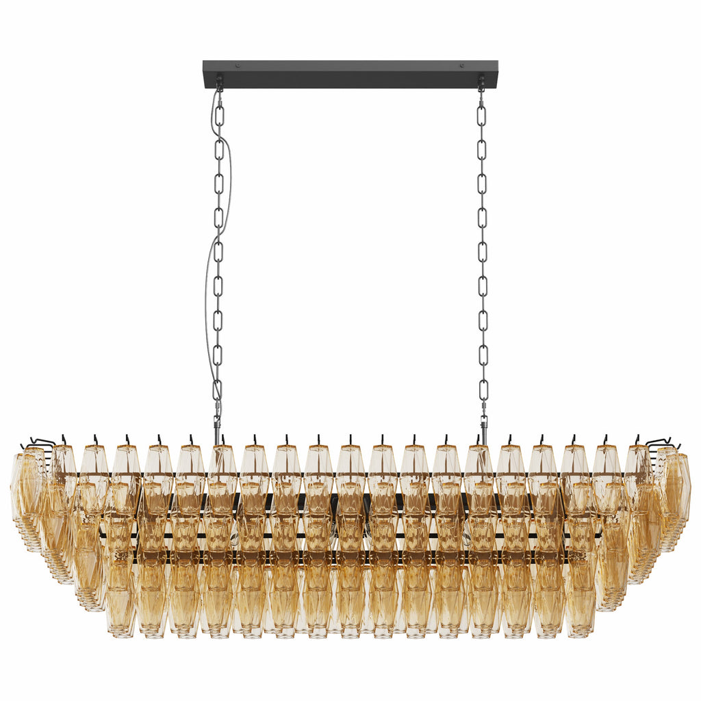 Chandelier Rectangle Black 12-Light 4-Tier Smoke Glass 54 In Farmhouse