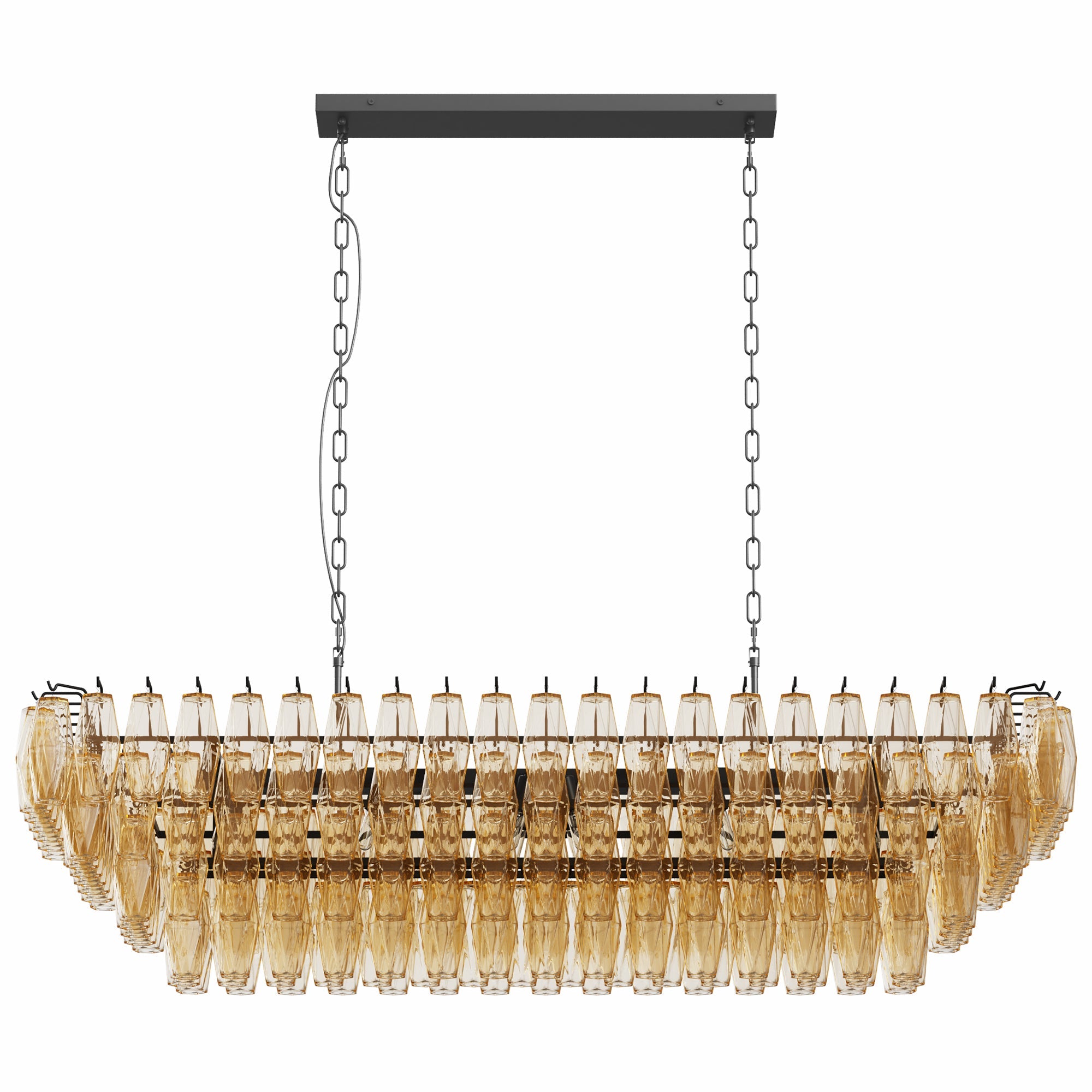 Chandelier Rectangle Black 12-Light 4-Tier Smoke Glass 54 In Farmhouse