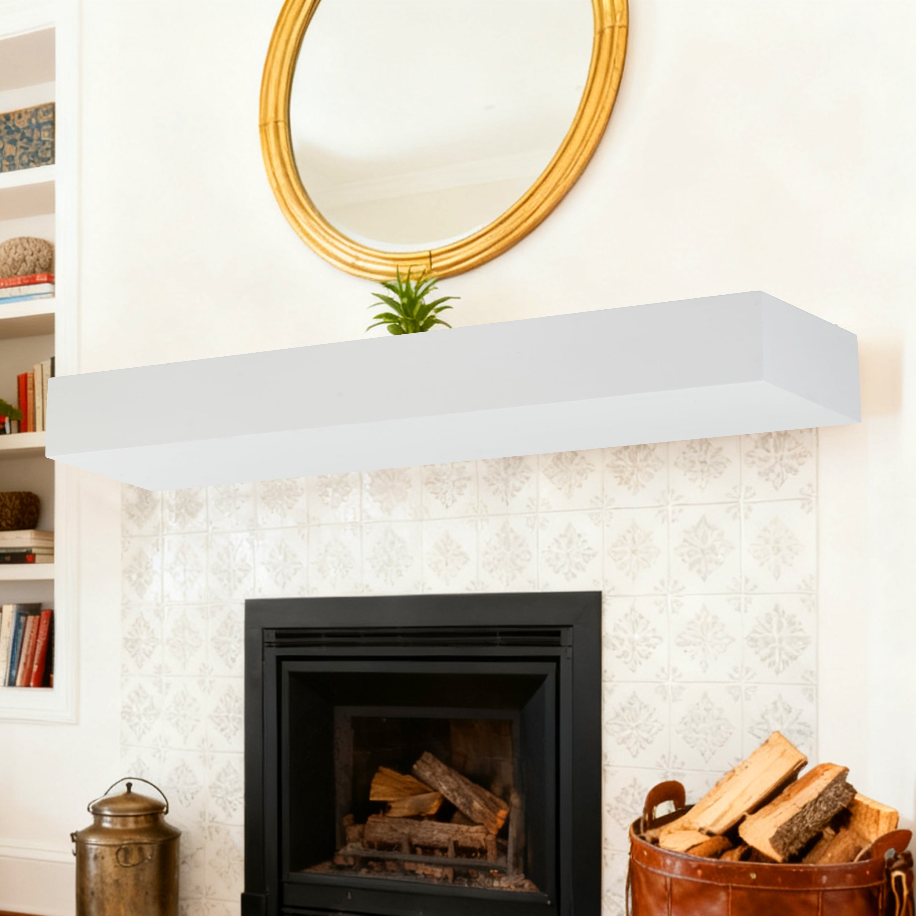 60" Paulownia Fireplace Mantel Floating Shelf White Wood
