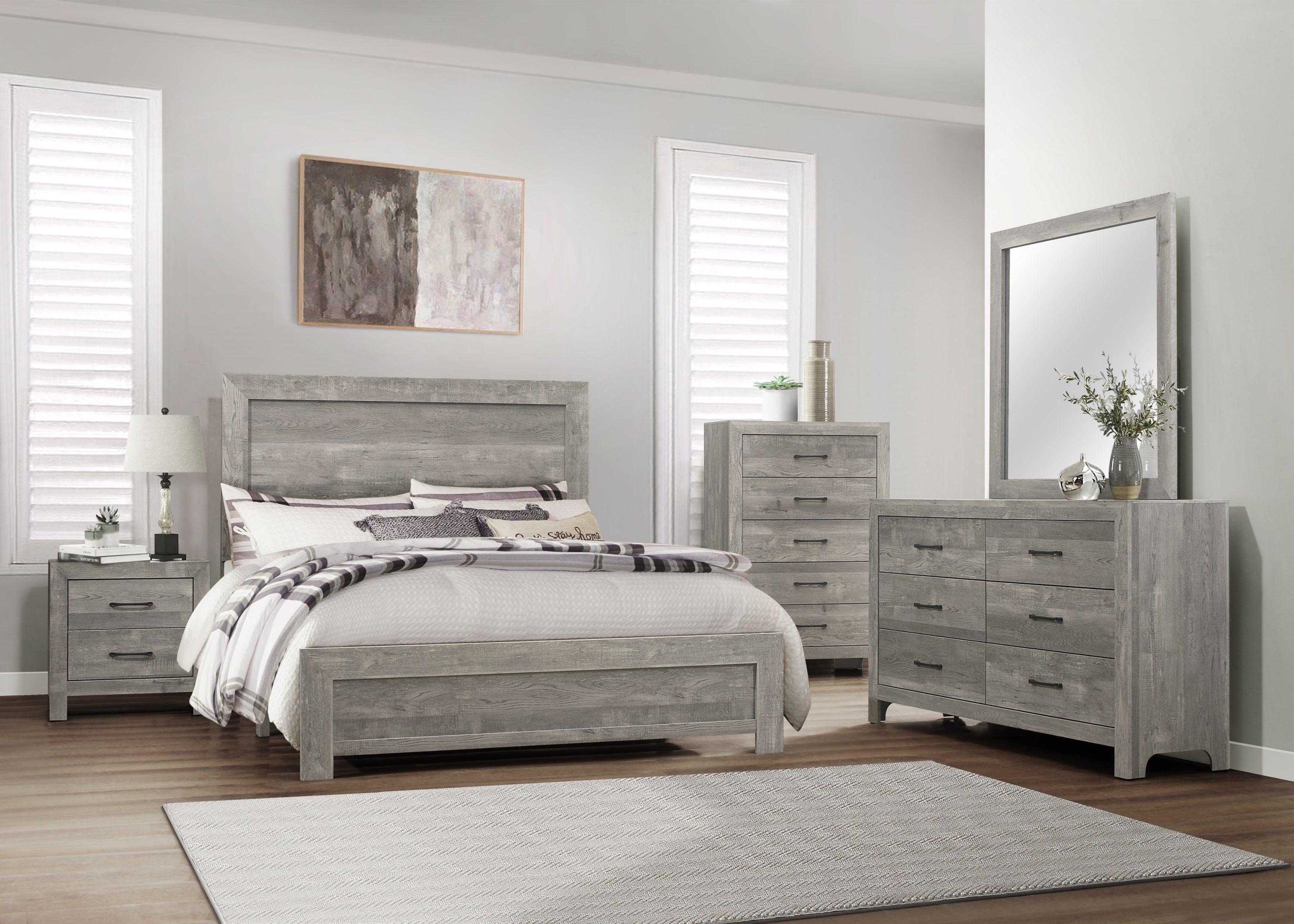 Rustic Gray Chest of Drawers with Black Metal Hardware
