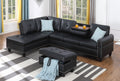Black Faux Leather L-Shaped Sectional with Storage and Cup Holders