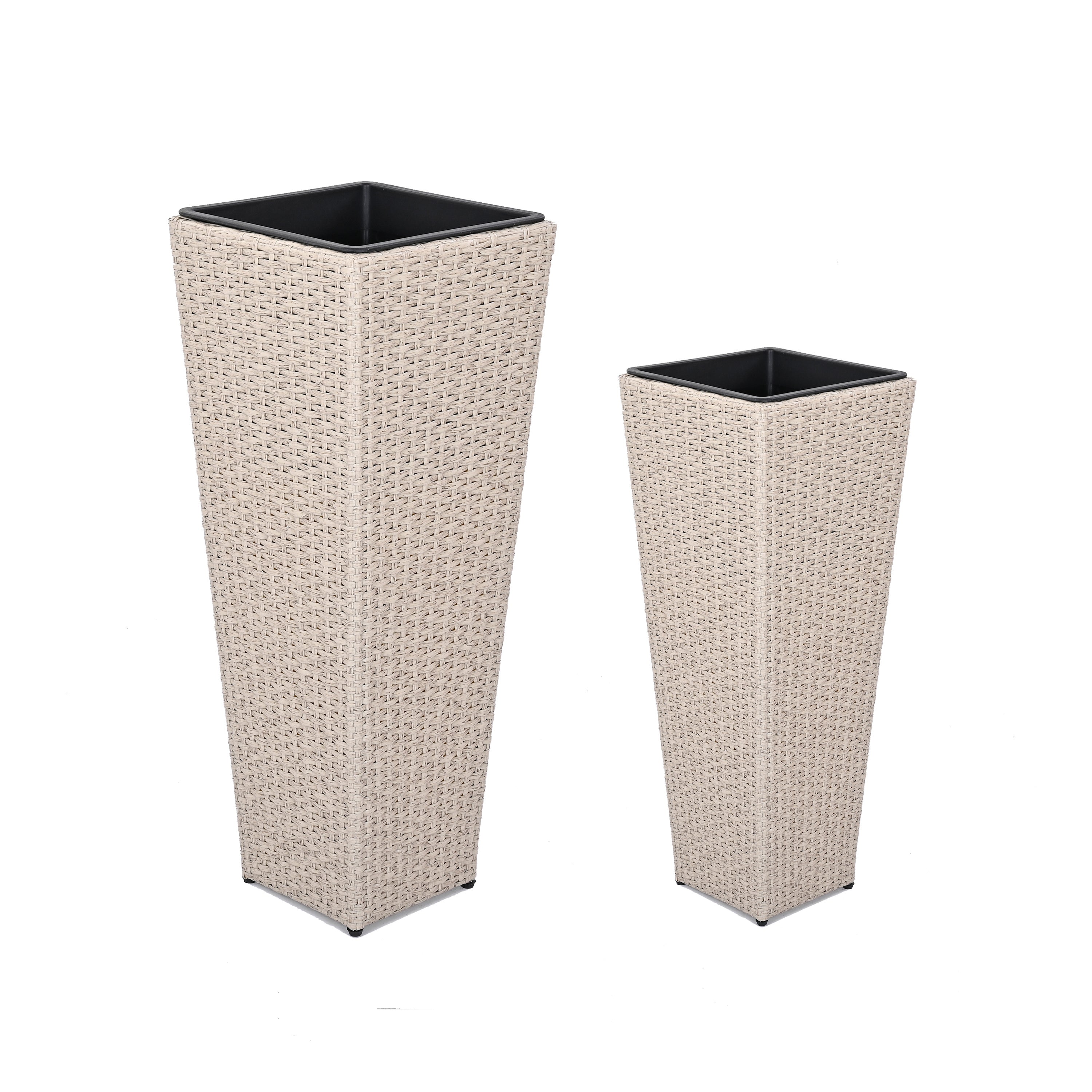 Outdoor PE Wicker Flower Pots 2-Piece Set Beige