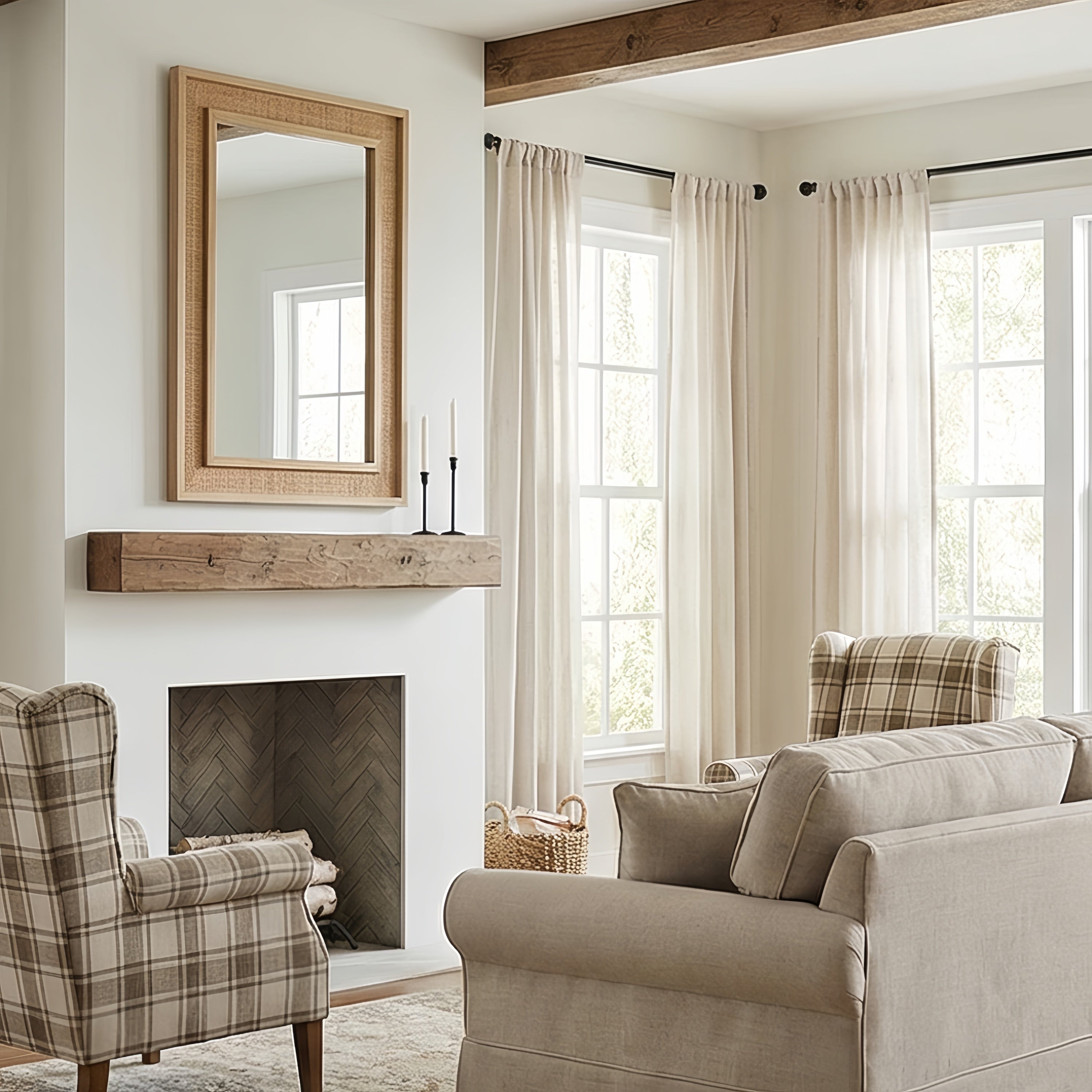 24x36 Rattan Rectangle Wood Frame Mirror