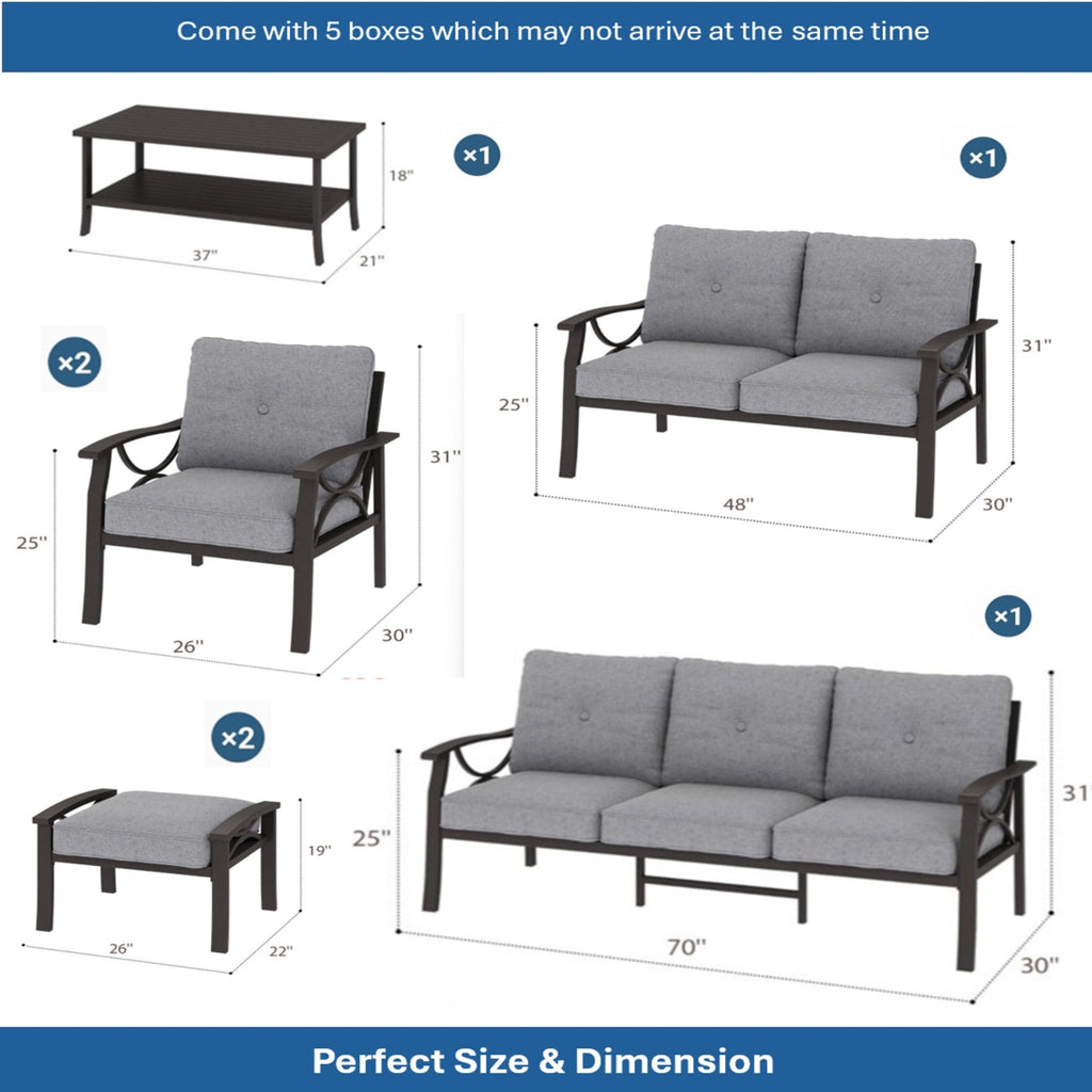 Outdoor Patio Set Steel 7 Piece Seats 9 Khaki Gray