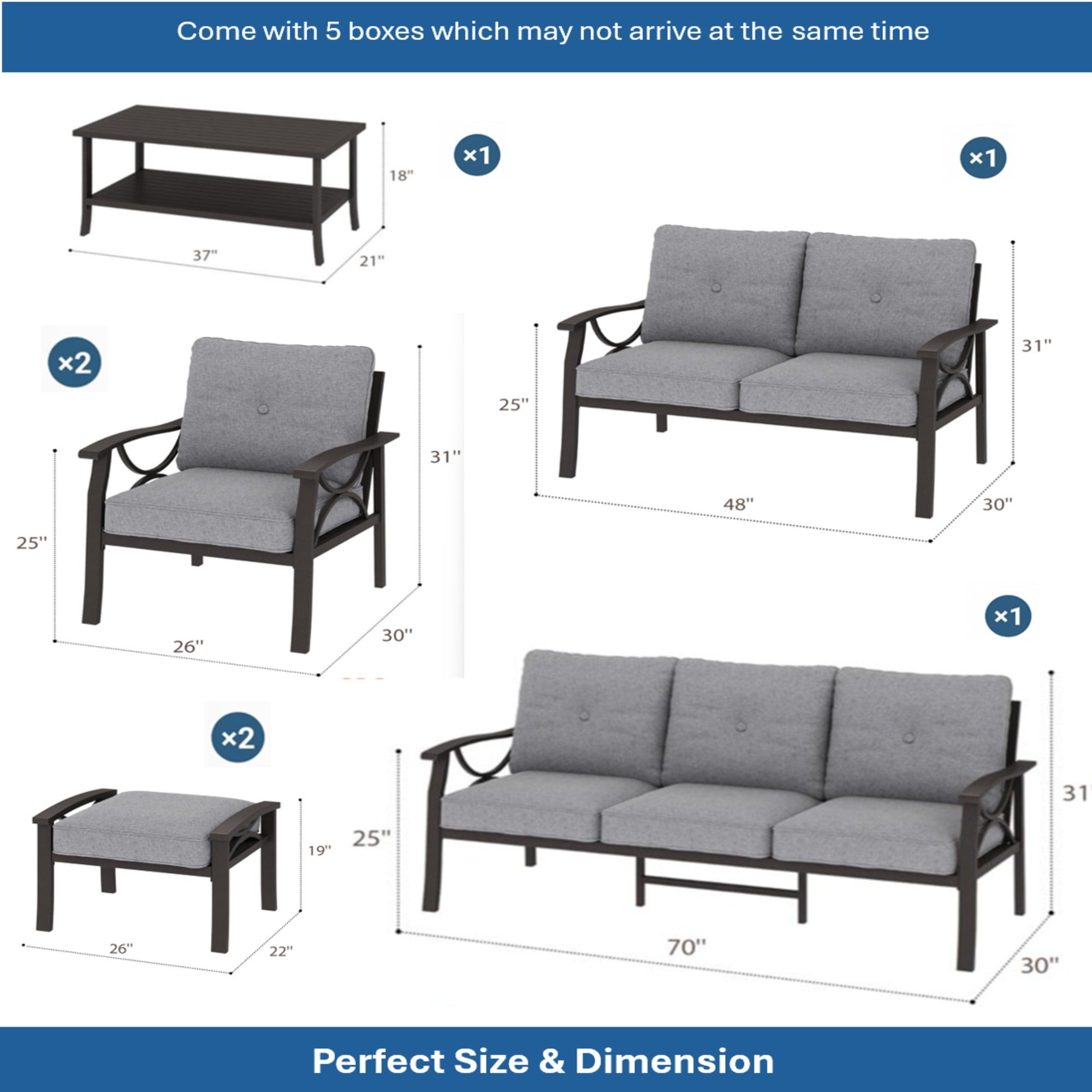 Outdoor Patio Set Steel 7 Piece Seats 9 Khaki Gray