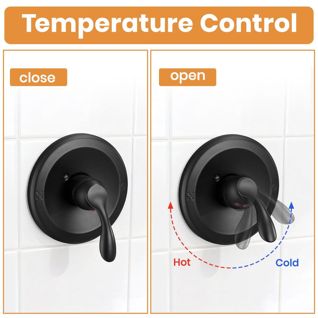 Matte Black Tub Shower Faucet Combo 5-Spray Rain Head