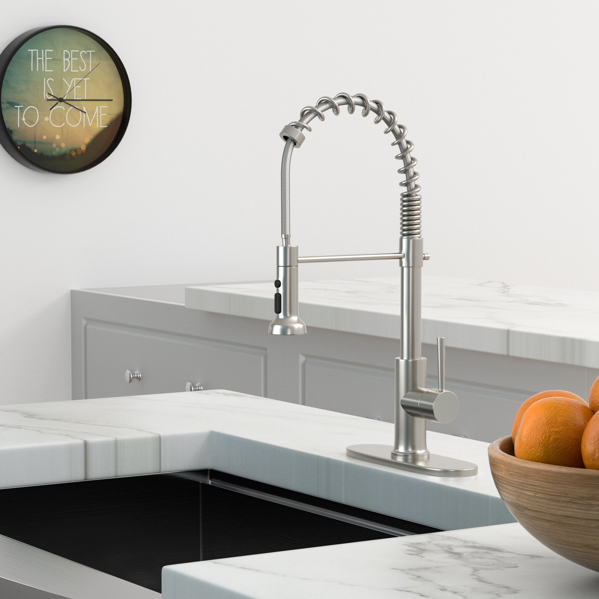 21-Inch Commercial Kitchen Faucet Pull-Down Sprayhead Brushed Nickel