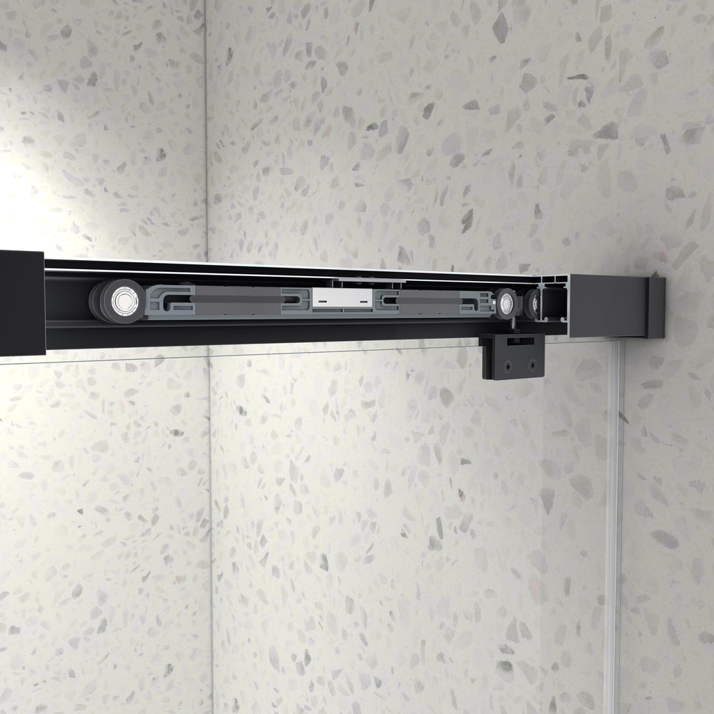 54" Frameless Double Sliding Shower Door Matte Black 8mm Tempered Glass