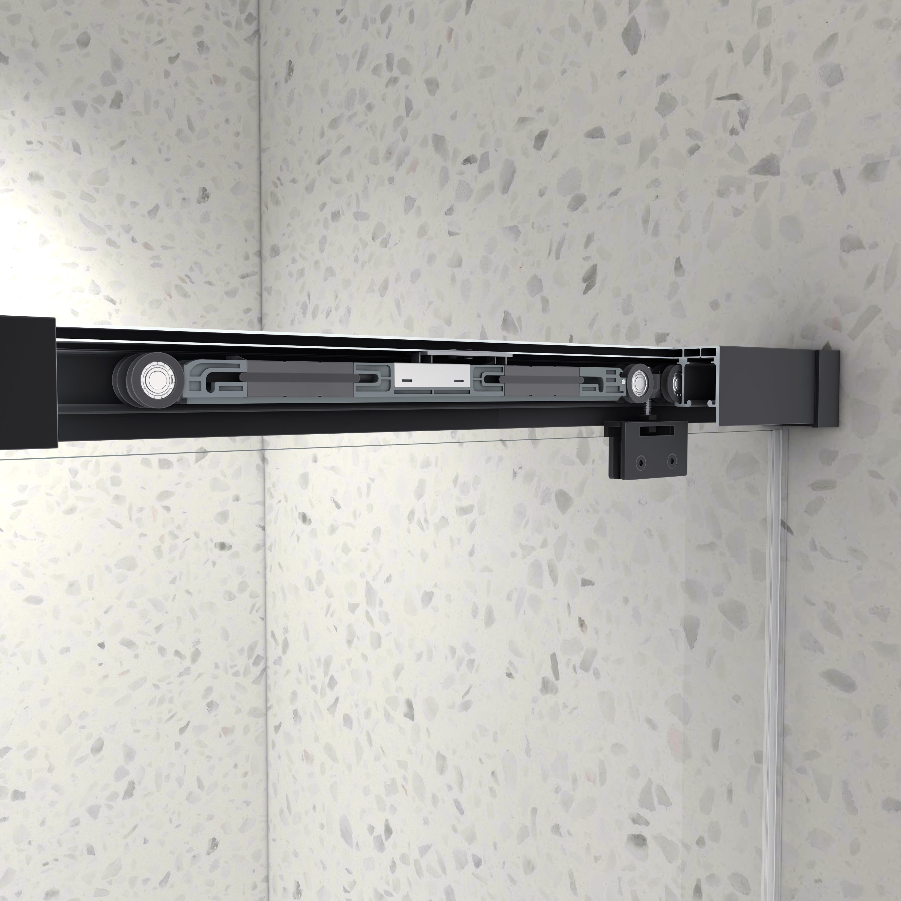 54" Frameless Double Sliding Shower Door Matte Black 8mm Tempered Glass