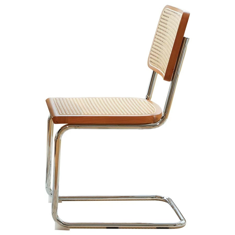 Set of 2 Rattan Side Chairs with Chrome Legs, Mid Century Modern