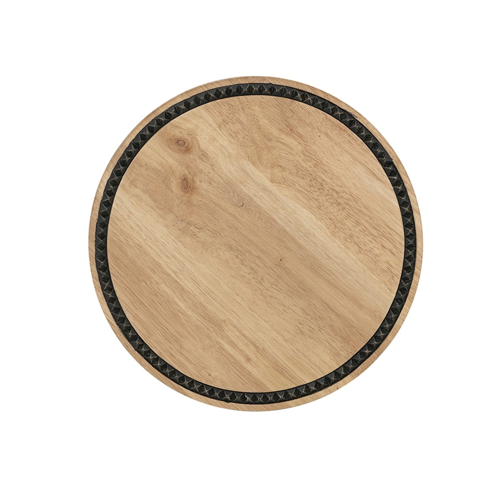 Round Wooden Pedestal Ottoman Tray 12x12x6 Black