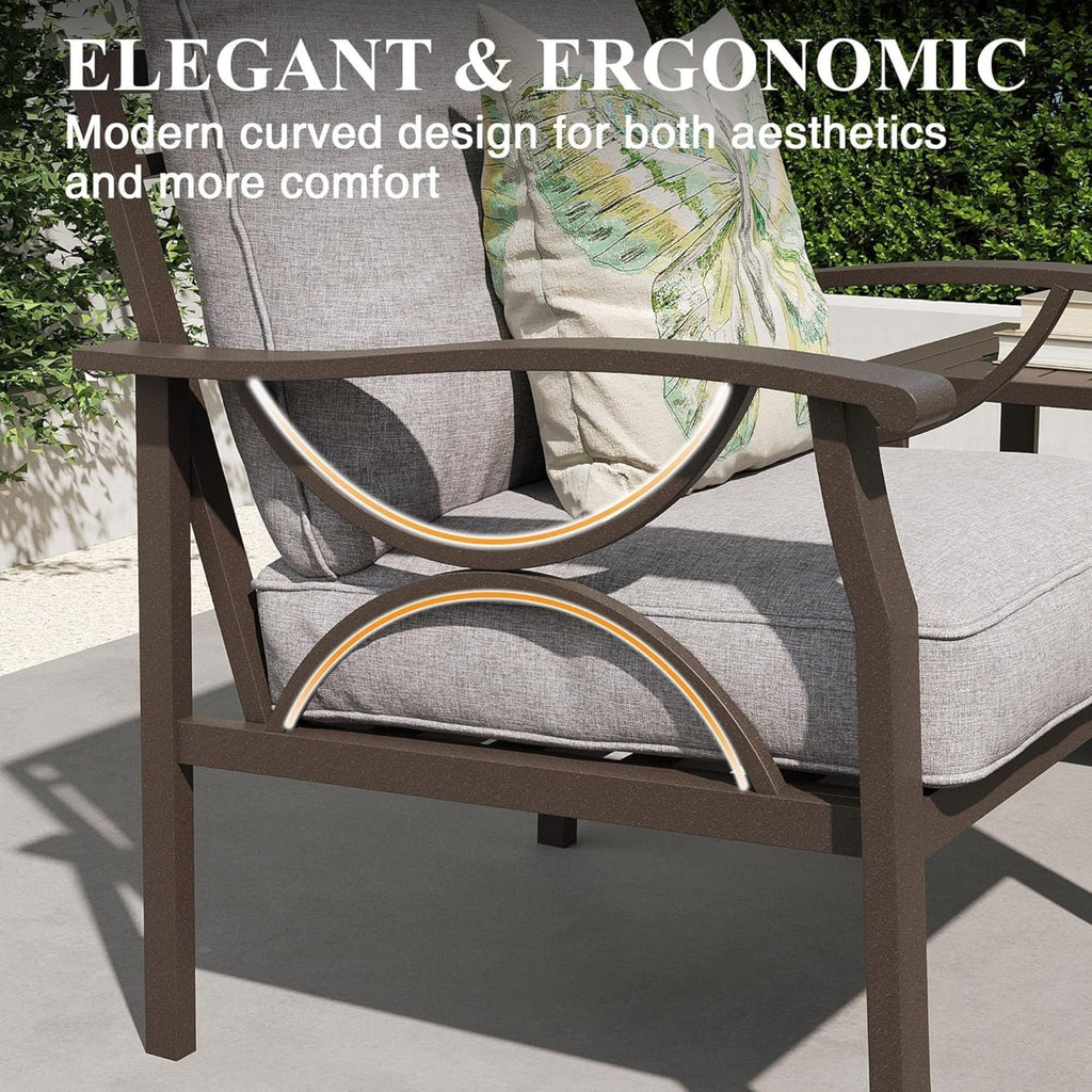 Outdoor Patio Set Steel 7 Piece Seats 9 Khaki Gray