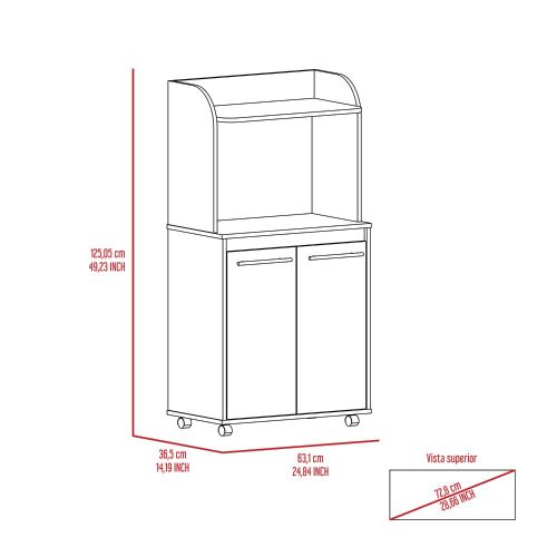 Kitchen Cart - Double Door Cabinet - Locking Casters - White