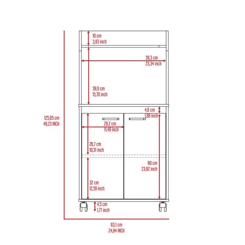 Kitchen Cart - Double Door Cabinet - Locking Casters - White