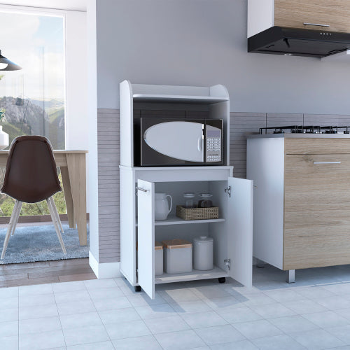 Kitchen Cart - Double Door Cabinet - Locking Casters - White