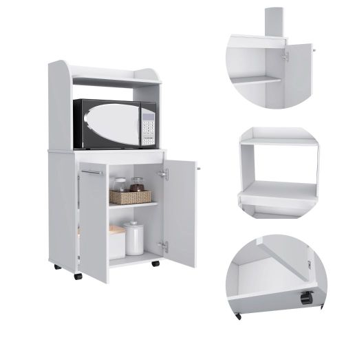 Kitchen Cart - Double Door Cabinet - Locking Casters - White
