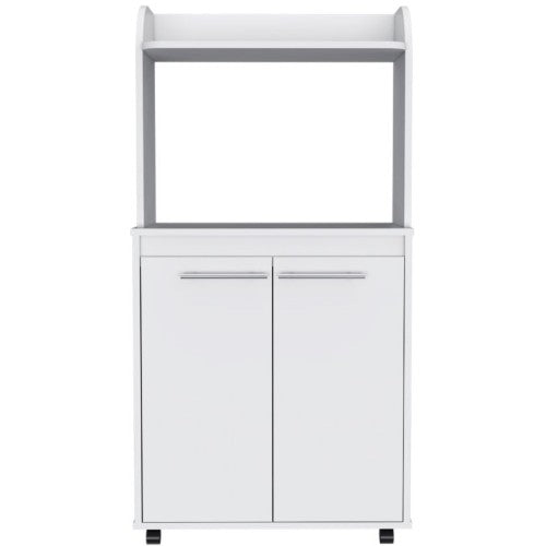 Kitchen Cart - Double Door Cabinet - Locking Casters - White