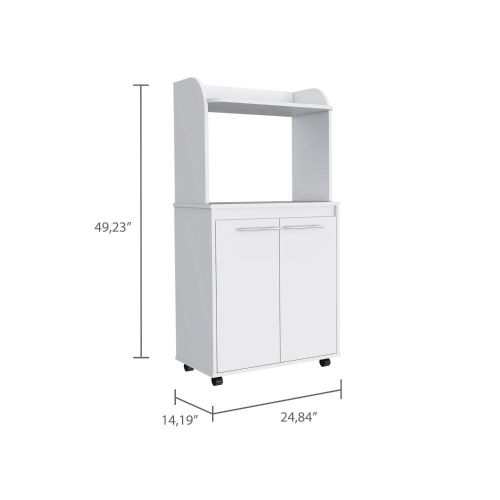 Kitchen Cart - Double Door Cabinet - Locking Casters - White