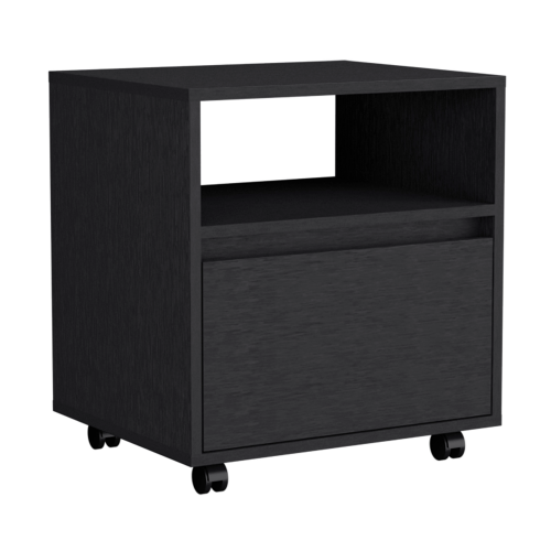 Nightstand - Modern - Laminated Particle Board - Black - Casters