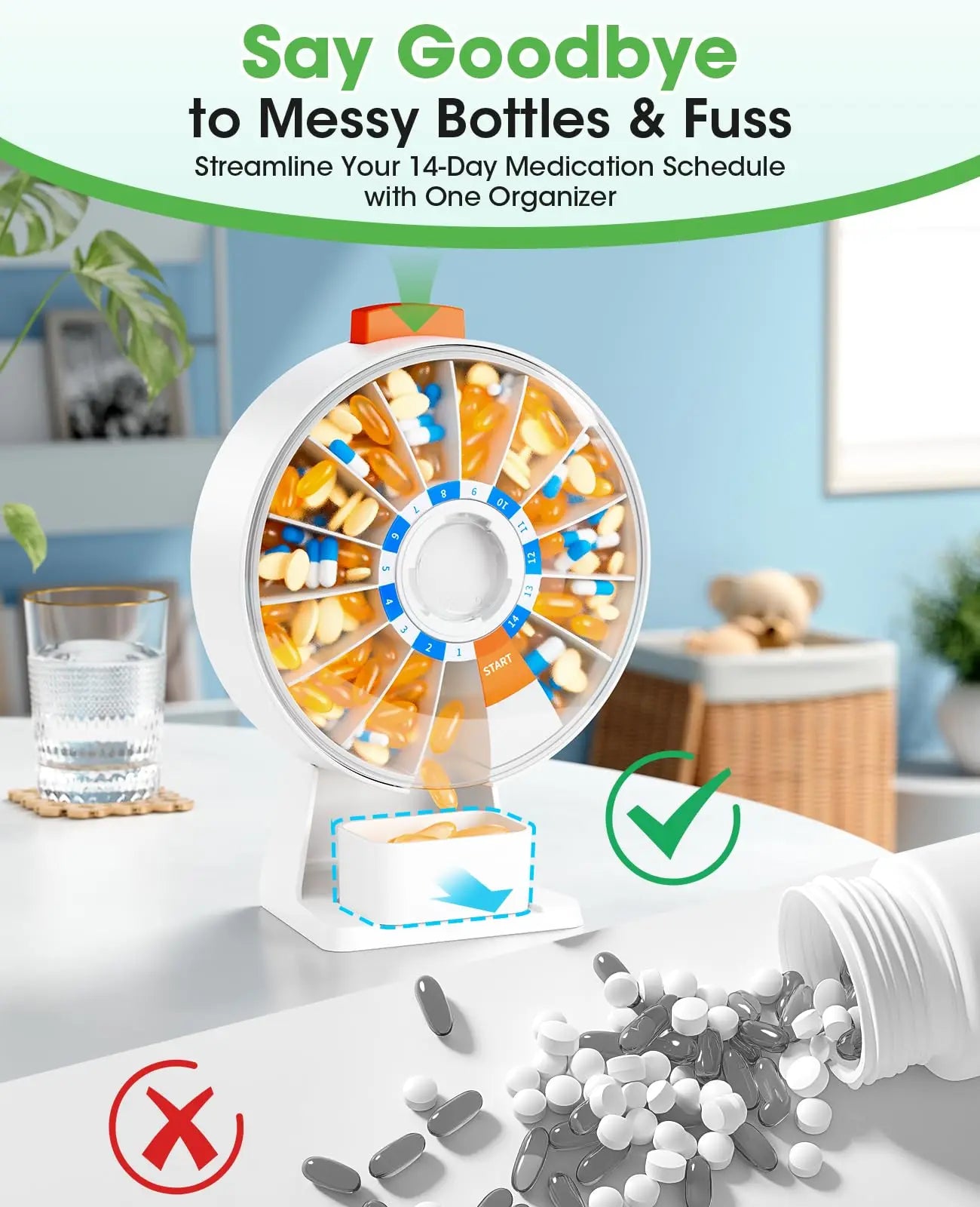 14-Day Pill Box Organizer Wall Mount or Standing Medicine Dispenser